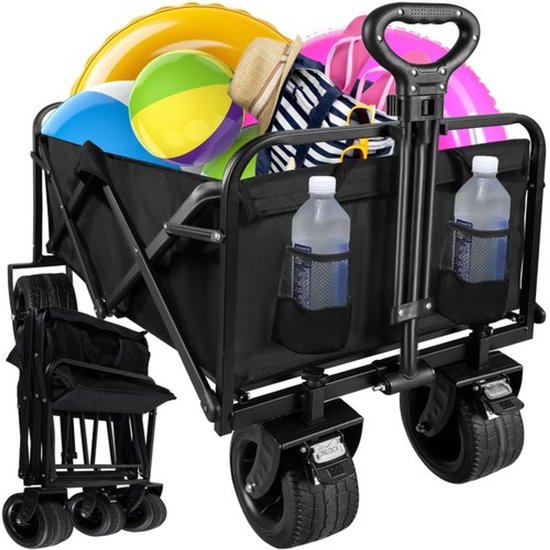 MOZY® - Bolderkar - Opvouwbaar - Brede Wielen - tot 100 kg - 58 x 60 x 84 cm - Zwart - met Rem - Verstelbare Hendel - Bolderwagen van MOZY