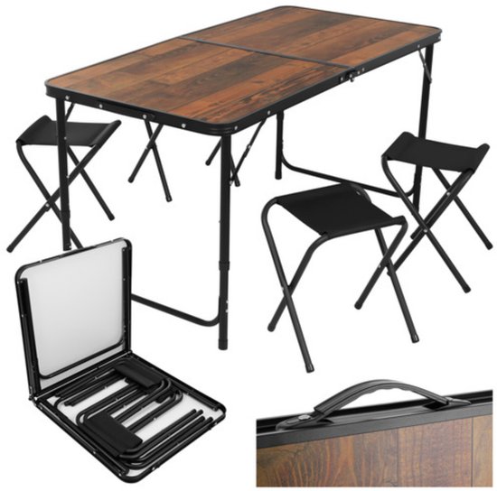 MOZY® - Inklapbare Kampeertafel - met 4 Stoelen - Verstelbare Hoogte - met Draaglus - Campingtafel - Kamperen - Inklapbare Tafel van Merkloos
