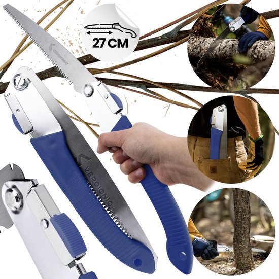 MOZY® - Inklapbare Takkenzaag - Blauw - 27 cm zaagblad - Tuin Handzaag - Inklapbaar - Opvouwbaar - Vergrendeling - Snoeizaag - Boomzaag - Houtzaag - Handzaag - Tuinieren - Survival Gereedschap van MOZY