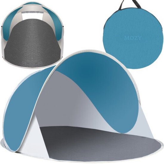 MOZY - Pop-up Strandtent - Grijs/Turquoise - 145 x 100 x 70 cm - met Draagtas - UV30 - UV Werend - UV Bescherming - Windbescherming van MOZY