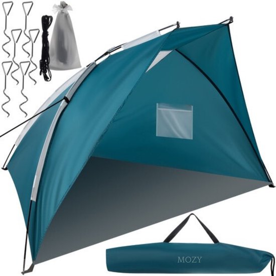 MOZY - Strandtent - 220 x 120 x 120 - Blauw - met Draagtas - Opvouwbaar - Zonwering - Windbescherming - Zonbescherming - Strand Tent - Beachtent - van MOZY