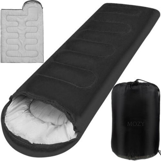 MOZY - Survival Slaapzak - Zwart - met Capuchon - 210 x 70 cm - Winddicht - Compact - Extra Warm - Waterdicht - Outdoor - Survival - Slaapzak - Kamperen - Camping - Hiken - Backpacken - Nood Slaapzak - Mummy Slaapzak - Mummyslaapzak van MOZY