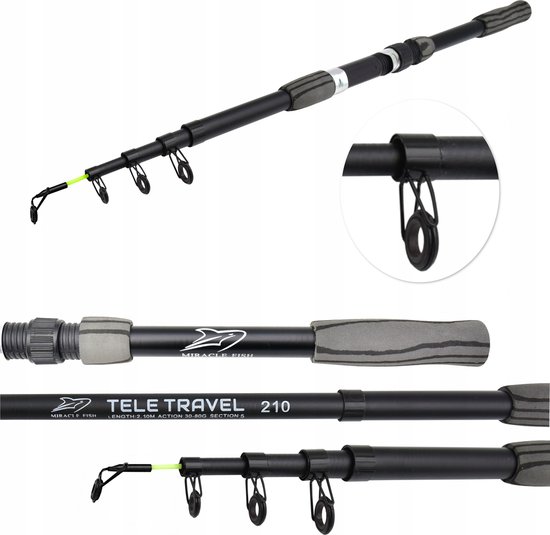 MOZY® - Telescopische Vishengel - Zwart - 210 cm - Werpgewicht 30 tot 80 Gram - Werphengel - Vishengels - Vishengel Telescoop - Kinderen en Volwassenen van MOZY