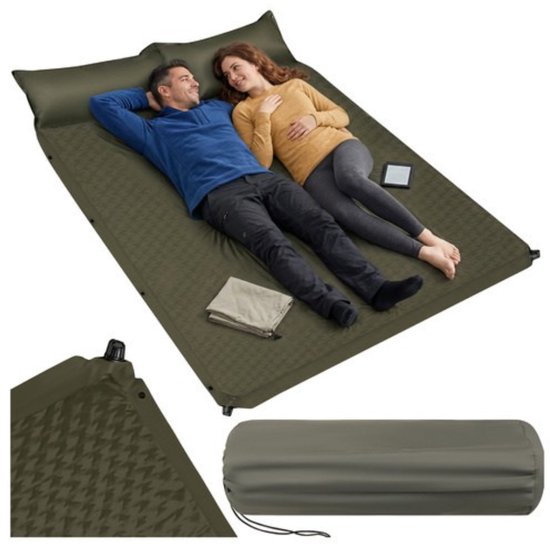 MOZY® - Zelfopblazende Slaapmat - Tweepersoons - 130 x 186 cm - tot 200 kg - Groen - Ingebouwde Voetpomp - met Reparatieset - Compact - Opblaasbaar Matras - Waterbestendig - Kamperen - Campingbed
