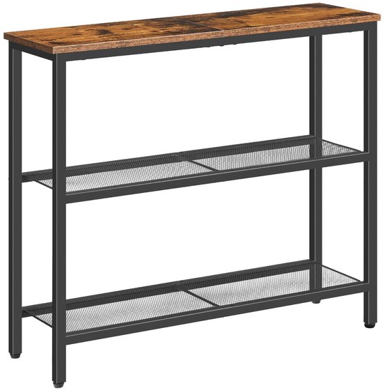 MTTProducts - Console Table - Smalle Tafel - 3 Opbergniveaus - Rustiek Bruin en Zwart - Slim Sofa Tafel - Ideaal voor Kleine Ruimtes - Perfect voor Hal