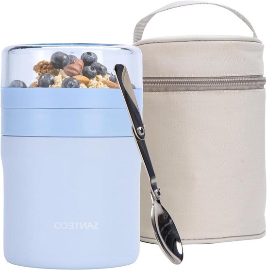 Mueslibeker to go - Lunchpot - Eten meenemen - Dubbele capaciteit - 720 ml - Wolkenblauw