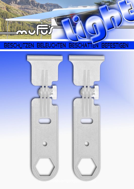 MUFU LIGHT (KLEUR GRIJS) 1 SET VAN 2 OPHANGHAKEN VOOR AAN DE LUIFEL VAN CAMPER, CARAVAN, CAMPERBUS, ETC. van MUFU