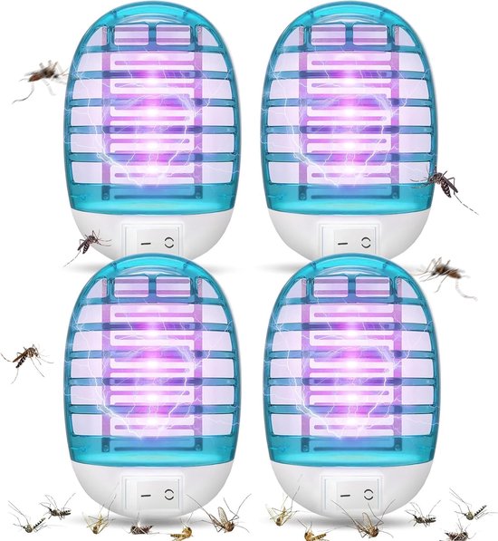 muggenlamp, 4 stuks, insectenverdelger, stopcontact, insecten, muggenval binnen, muggenbescherming, lamp, muggenvernietiger, uv-insectenval, vliegenval voor thuis, slaapkamer, vliegen