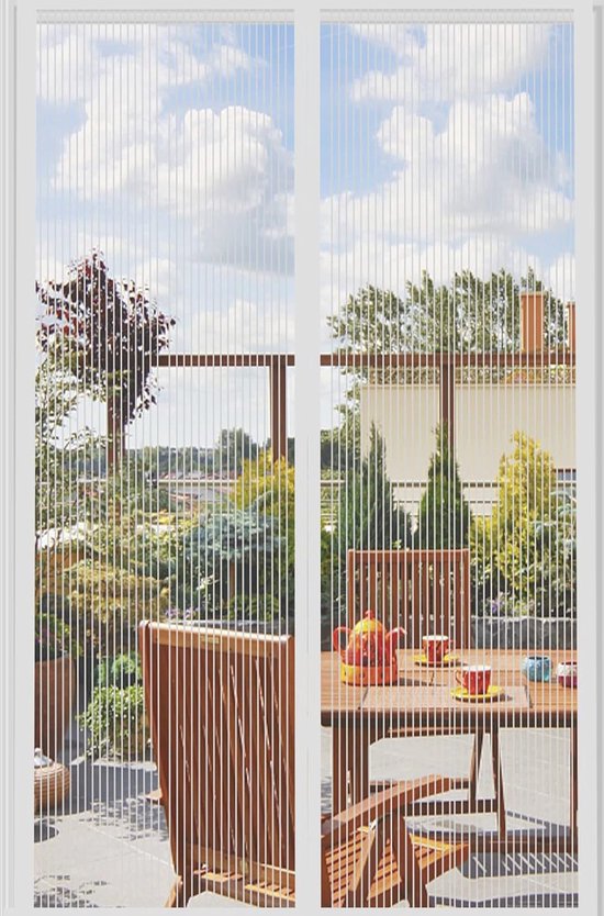 Muggenwerend gordijn - terrasgordijn - magnetisch deurgordijn - dubbel openend deurgordijn - horgordijn - blokkeert effectief muggen en insecten - boren niet nodig - wit - 100x210 cm