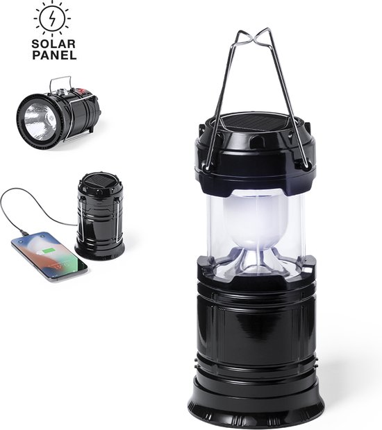 Multifunctionele campinglamp - Met 1200 mAh accu en powerbank - Zaklamp - Noodlamp bij stroomuitval - Zwart van Merkloos