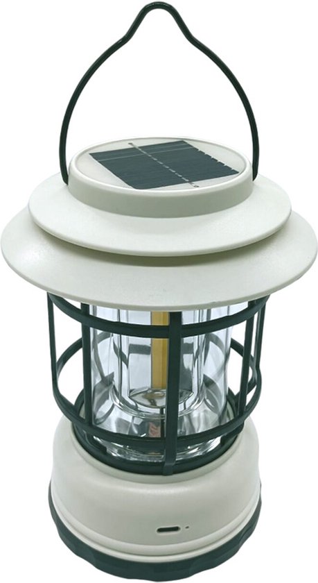 Multifunctionele Compacte Kampeerlamp met Powerbank - Duurzaam, Dimbaar & Waterdicht - USB/Zonne-Energie Opladen - Ideaal voor Outdoor & Tuin-Crème van Synergy Trading