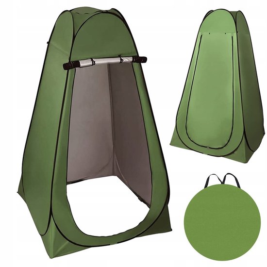 Multifunctionele Douchetent - Kleedtent - Toilettenten - Pop-Up Tent - Omkleedtent - 1 Persoons - 2 Ventilatieramen - Snelheidsopening - 150x150x190 cm - met Haringen & Scheerlijnen - Douche & Toilet - Voor Kamperen & Strand & Outdoor - Militairgroen