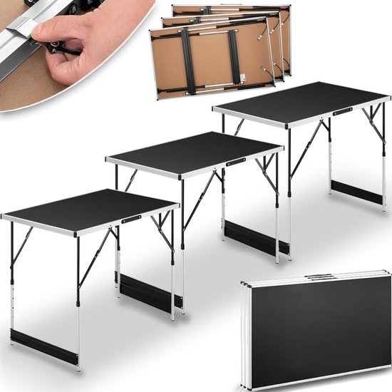 Multifunctionele klaptafels - set van 3 tafels voor buiten - verstelbare hoogtes en draaggreep - picknicktafel voor camping - 30 kg draagvermogen - zwart Vouwtafel van $