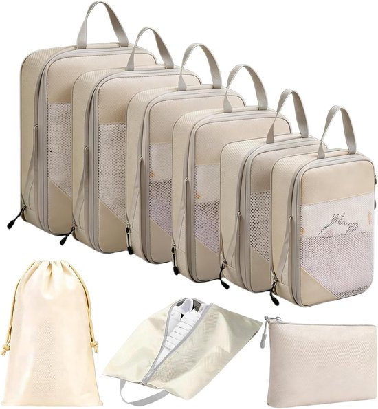 Multifunctionele Koffer Organizers - 9-delige Set Compressiezakken voor Kleding en Schoenen, Waterdichte Inpak Cubes voor Reizen en Rugzakken van Merkloos