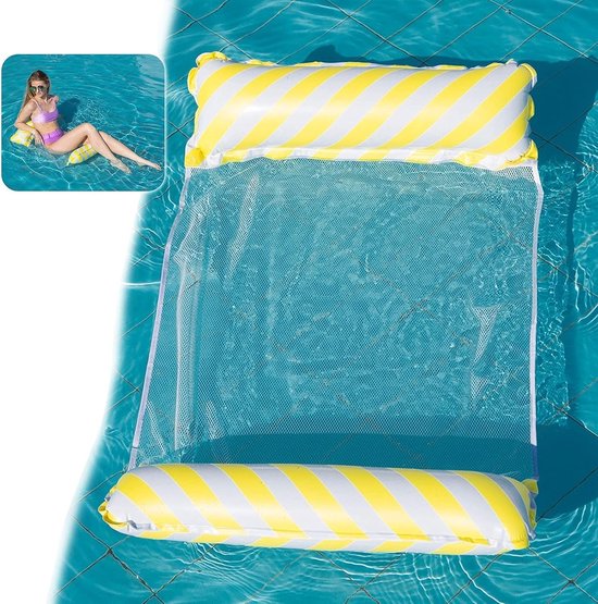 Multifunctionele opblaasbare hangmat voor zwembad en strand, luchtmatras voor volwassenen, waterhangmat in diverse kleuren (roze, blauw, groen, geel)