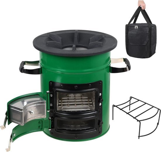 Multifunctionele Rocket Stove – Met Draagtas – Raketkachel – Voor Camping – Camping Kachel – Kookstel – Robuust – Roestvrij Staal – Groen van LifeGoods