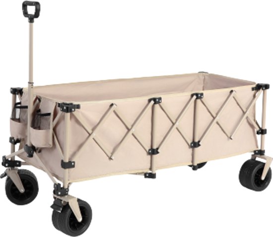 Multifunctionele Wagentje 136×54×60cm Outdoor Vouwbare Wagentje Kampeerwagen Visserswagen Beige StaalAll Terrein Wielen Verstelbare Handgreep Heavy Duty Tuinwagen Voor Winkelen Sport Vissen van Merkloos