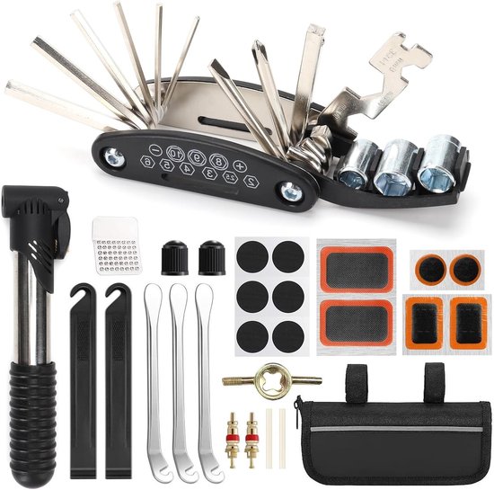 Multitool Fietsreparatieset 16-in-1 met Pomp en Waterdichte Zadeltas voor Noodgevallen