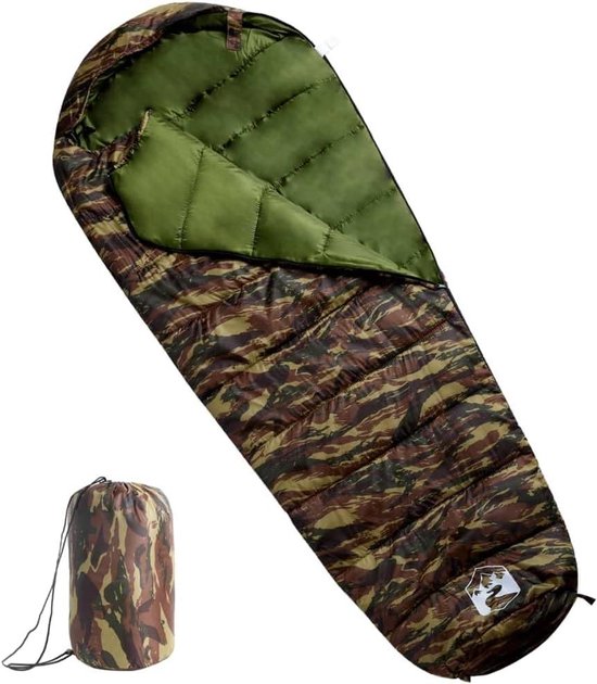 Mummie Slaapzak - Kampeer Slaapzak - Buiten Overnachten - Waterbestendige Vulling - 215x85 cm - Camouflage