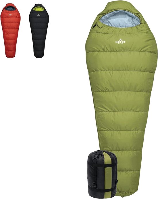 Mummie Slaapzak - Kampeerslaapzak Outdoor - Kamperen en Hiken - Breder en Langer Ontwerp - 20F Regular - Mos/Lucht