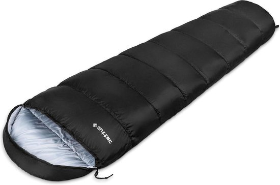 Mummie Slaapzak - Kampeerzak Lichtgewicht - Kamperen Buiten - Compact Pakformaat - 180+30cm - Zwart