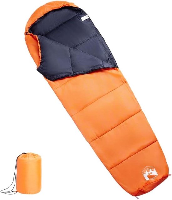 Mummie Slaapzak - Kampeerzak Outdoor - Kamperen Trekking - Waterdicht Warm - 222 x 74 cm - Oranje Zwart