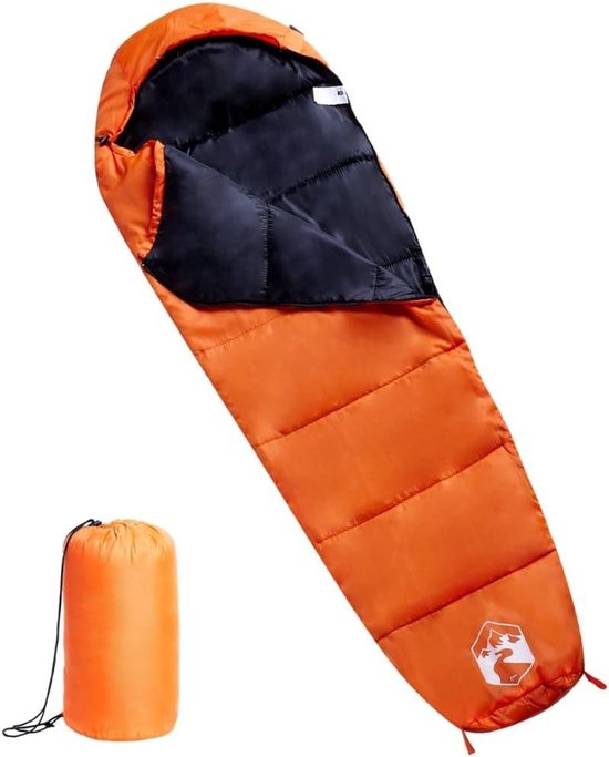 Mummieslaapzak - Draagbare slaapzak - Kamperen en reizen - Waterbestendige buitenhoes - 180 x 63 cm - Oranje zwart