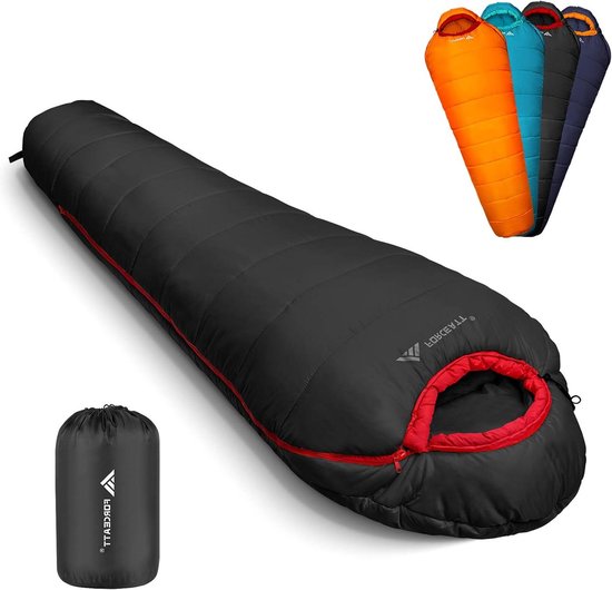 Mummieslaapzak - Kampeerslaapzak Outdoor - Kamperen en Wandelen - Verdikte Isolatie - 220 x 80 cm - Zwart