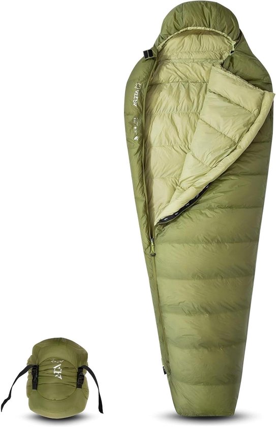 Mummieslaapzak - Outdoor slaapzak - Kamperen en reizen - Waterafstotend dons - 220 cm - Groen