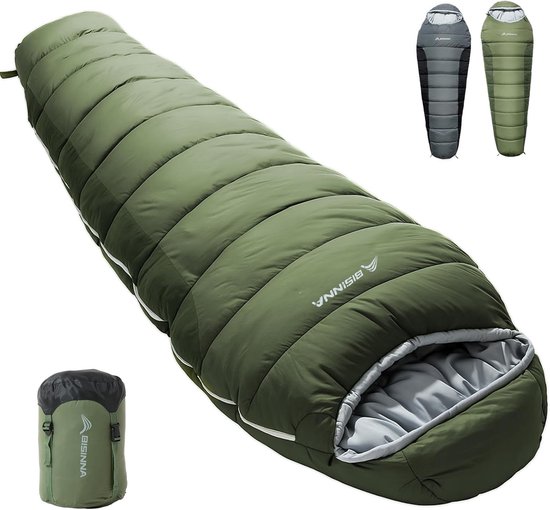 Mummieslaapzak - Outdoor slaapzak - Kamperen en wandelen - Vier seizoenen - 215 cm lengte - Groen