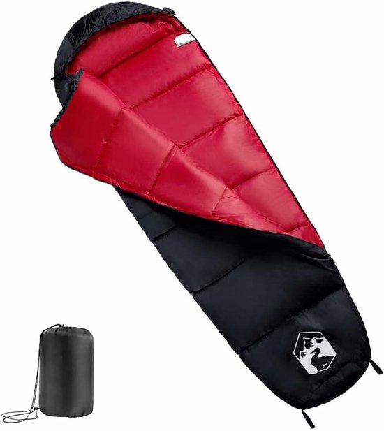 Mummieslaapzak Volwassenen - Draagbare Slaapzak Kamperen - Buitenavonturen - Waterbestendig Polyester - 180 x 62 cm - Zwart en Rood