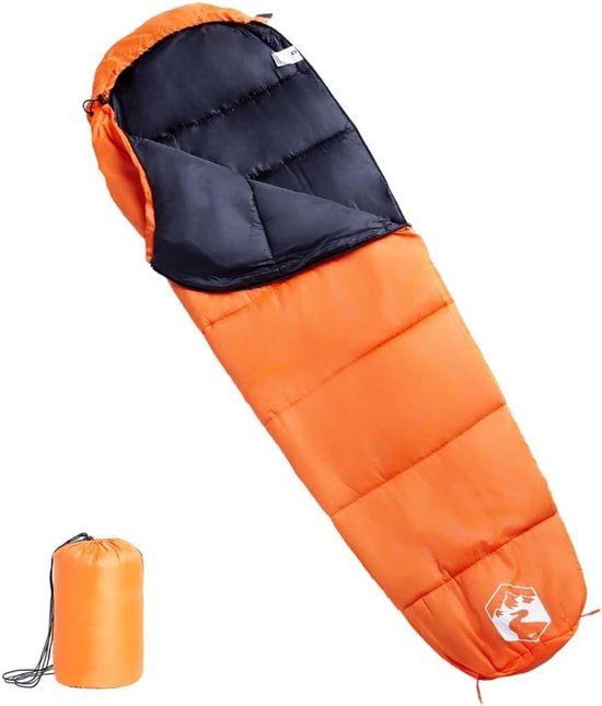 Mummieslaapzak Volwassenen - Kampeerslaapzak Outdoor - Kamperen en Reizen - Waterbestendig en Warm - 208 x 72 cm - Oranje Zwart