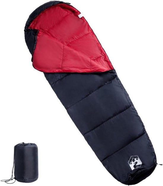 Mummieslaapzak Volwassenen - Kampeerslaapzak Outdoor - Kamperen en Reizen - Waterbestendige Buitenhoes - 194 x 68 cm - Zwart en Rood