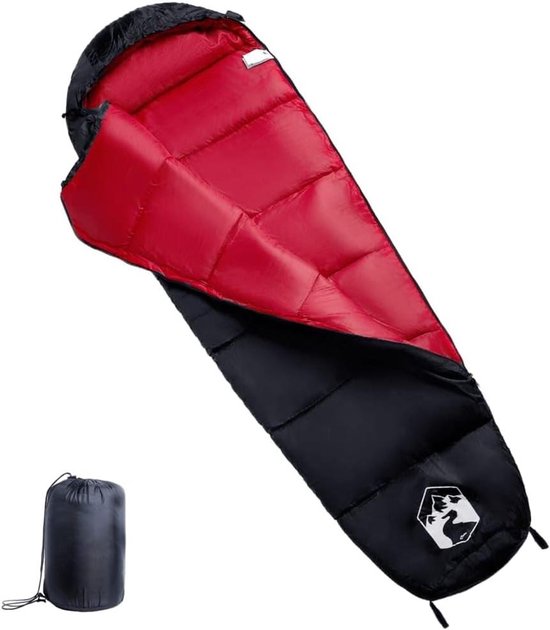 Mummieslaapzak Volwassenen - Kampeerslaapzak Outdoor - Kamperen en Reizen - Waterdicht en Weerbestendig - 208 x 71 cm - Zwart Rood