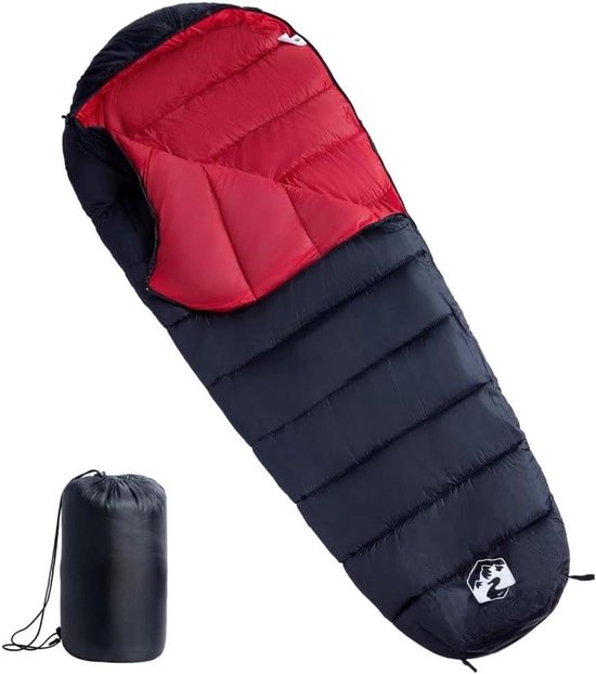 Mummieslaapzak Volwassenen - Kampeerslaapzak Outdoor - Kamperen Wandelen Reizen - Waterbestendig Vochtwerend - 215 x 85 cm - Zwart Rood