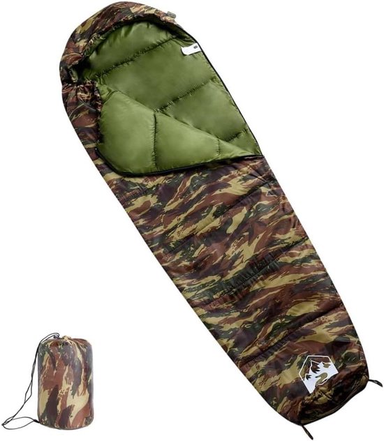 Mummieslaapzak Volwassenen - Kampeerslaapzak Outdoor - Kamperen Wandelen - Waterbestendig Vochtwerend - 222 x 74 cm - Camouflage