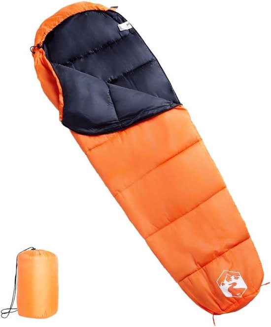 Mummieslaapzak Volwassenen - Kampeerslaapzak Wandelzak - Buitenactiviteiten Kamperen - Waterbestendig Ademend - 180x62 cm - Oranje Zwart