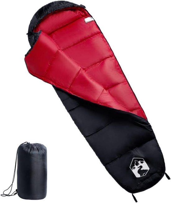 Mummieslaapzak Volwassenen - Kampeerzak Outdoor - Kamperen Wandelen - Waterbestendig Ademend - 180 x 63 cm - Zwart Rood