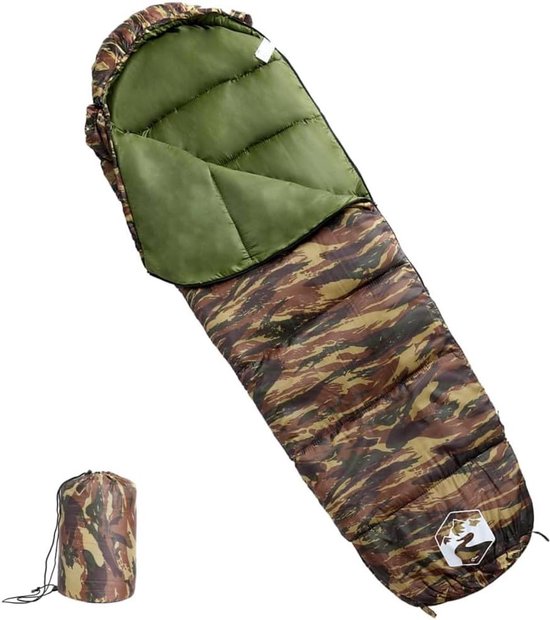 Mummieslaapzak Volwassenen - Outdoor Slaapzak - Kamperen en Reizen - Waterdicht en Weerbestendig - 222 x 74 cm - Camouflage