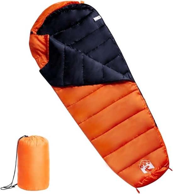 Mummieslaapzak Volwassenen - Outdoor Slaapzak - Kamperen Wandelen - Waterbestendig Vochtwerend - 215 x 85 cm - Oranje Zwart