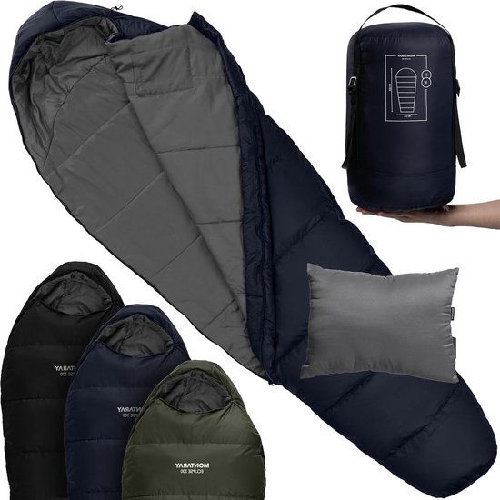 Mummieslaapzak voor buiten -3 °C tot 5 °C 300 g/m² camping en trekking knuffelig en warm zomerslaapzak voor volwassenen met kussen