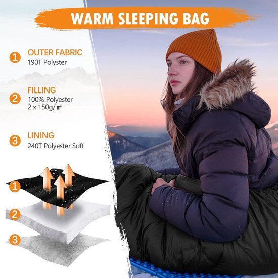 Mummieslaapzak voor zomer, lente en herfst - Ideaal voor reizen, kamperen en wandelen Slaapzak voor camping van KingCamp