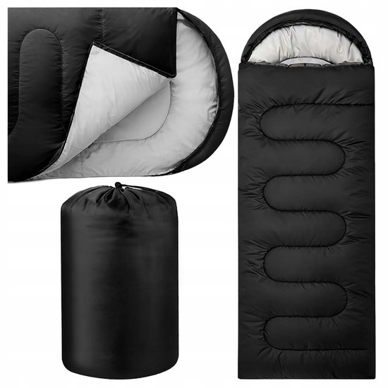 Mummy Slaapzak 2-in-1, 210x70cm, Warm, met Capuchon & Hoes, Zwart