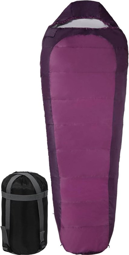 Mummy Slaapzak - Kampeerzak Kinderen - Outdoor Avonturen - Ultralicht en Compact - 220 x 75 cm - Paars
