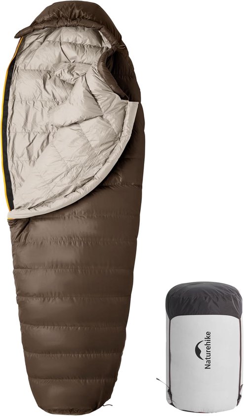 Mummy Slaapzak - Kampeerzak Outdoor - Kamperen en Wandelen - Gevuld met Eendendons - 190 x 75 cm - Donkerbruin
