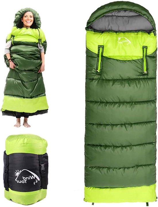 Mummy Slaapzak - Outdoor Slaapzak - Kamperen en wandelen - Twee-weg rits - 75x220 cm - Groen