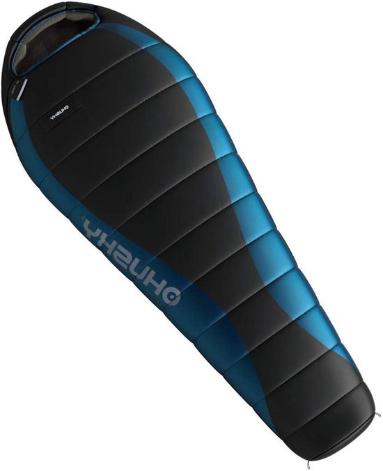 Mummyslaapzak - Winter Slaapzak - Kamperen en Hiken - Tot -20 Graden - 220 x 85 cm - Zwart Blauw