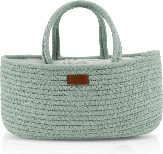 Muuzey Luiermandje - Lichtgroen - Luiermand - Luiertas en Commodemandje - Babykameraccessoires - Opbergmand kinderkamer - Kraamcadeau - Babyshower van Muuzey