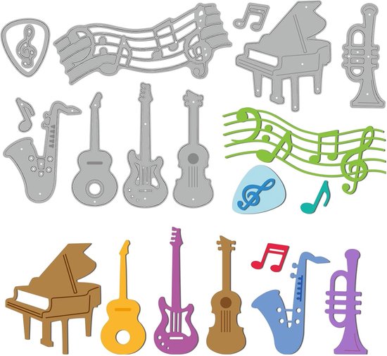 Muziekinstrument Piano Gitaar Snijden Dies Voor Muziekliefhebber Westerse Instrumenten Embossing Stencils Sjabloon Voor Decoratieve Embossing Papier Kaart Diy Scrapbooking Album Craft Decor