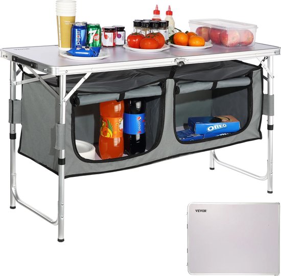 Mygroot - Campingkeuken Inklapbaar – Kampeerkeuken – 120 x 47 cm - Camping Keuken Slijtvastheid – Kampeer Keuken – BBQ's - Lichtgewicht - Campingkast Opvouwbaar - Grijs van MY